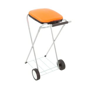 PROREGAL Abfallsackständer mit Deckel und Rollen, verzinkt, orange. Mobiler Mülleimer für Abfallsäcke.