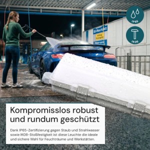 Luxula LED Feuchtraumleuchte, 32 cm, weiße Wannenleuchte, Einsatzbereich z.B. Autowäsche.
