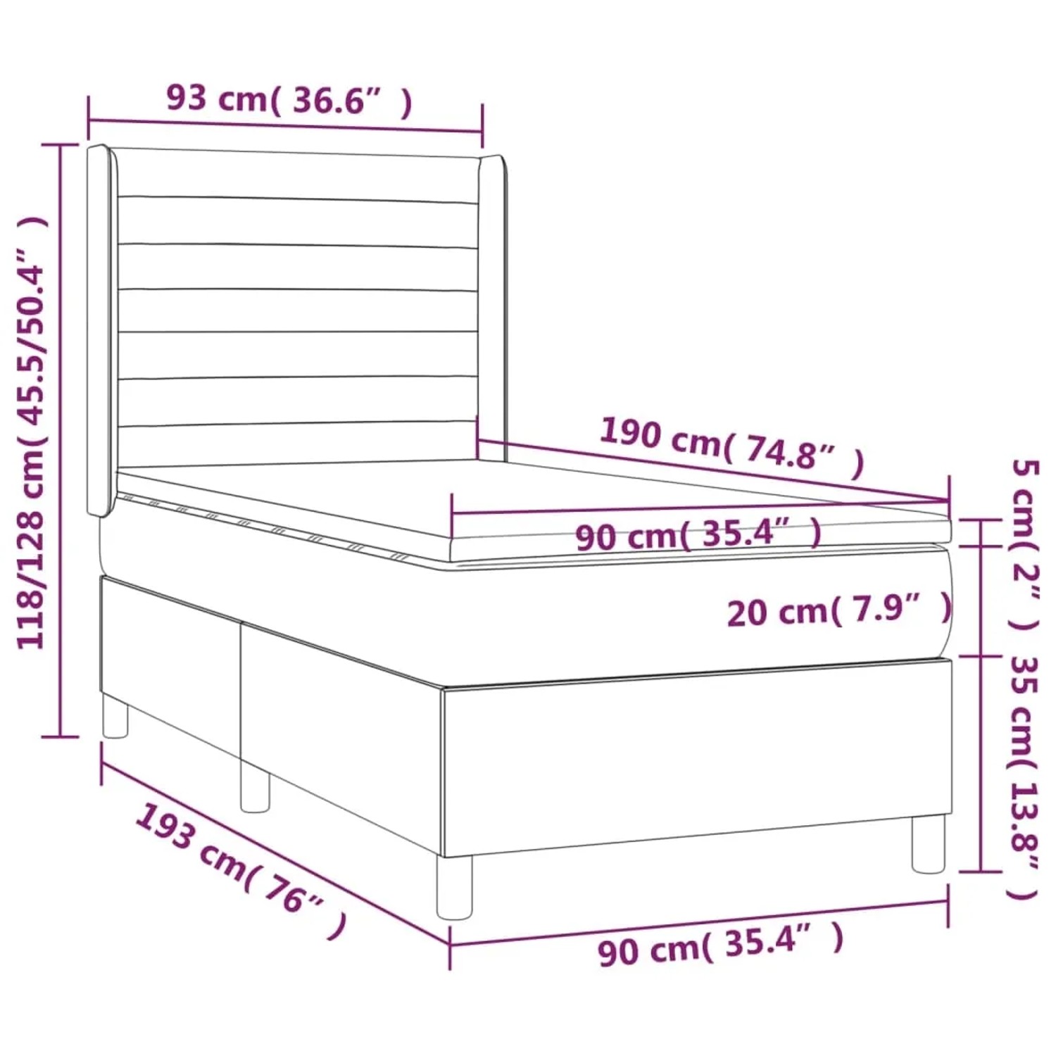 vidaXL Boxspringbett hellgrau 90x190 cm mit Matratze und Kopfteil, Stoffbezug. Bett für erholsamen Schlaf.