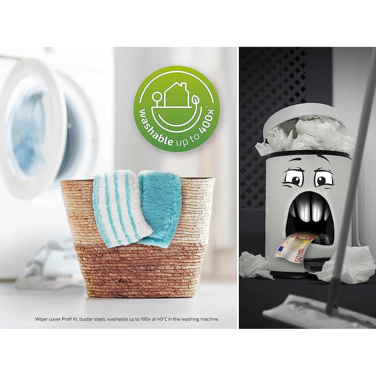 Leifheit Profi XL Bodenwischer Set: Wischer, Staubwischer & Eimer mit Presse. Waschbare Bezüge.
