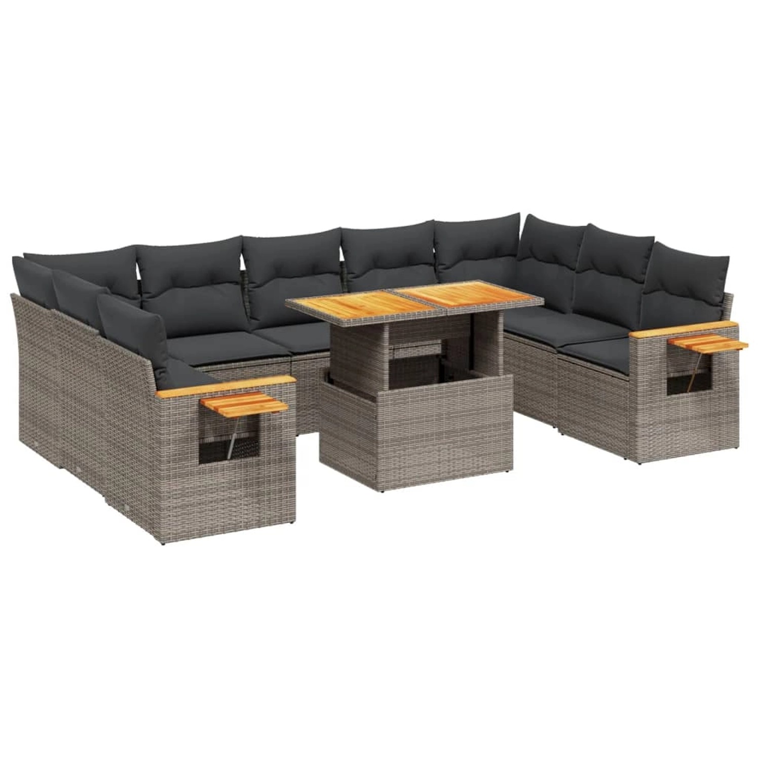 vidaXL 10-Tlg Garten-Sofagarnitur mit Kissen Grau Poly Rattan 3273664 günstig online kaufen