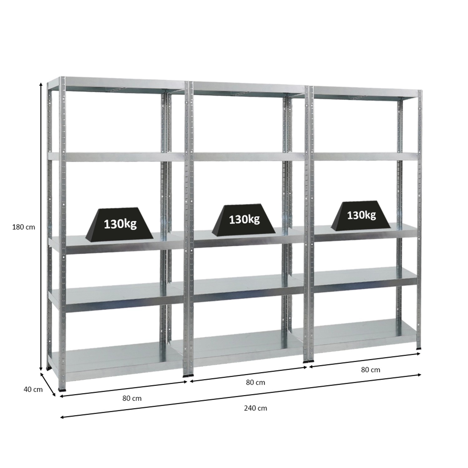 PROREGAL Mega Deal: 3 verzinkte Schwerlastregale Steel Eagle, 180x80x40cm, Fachlast 130kg.