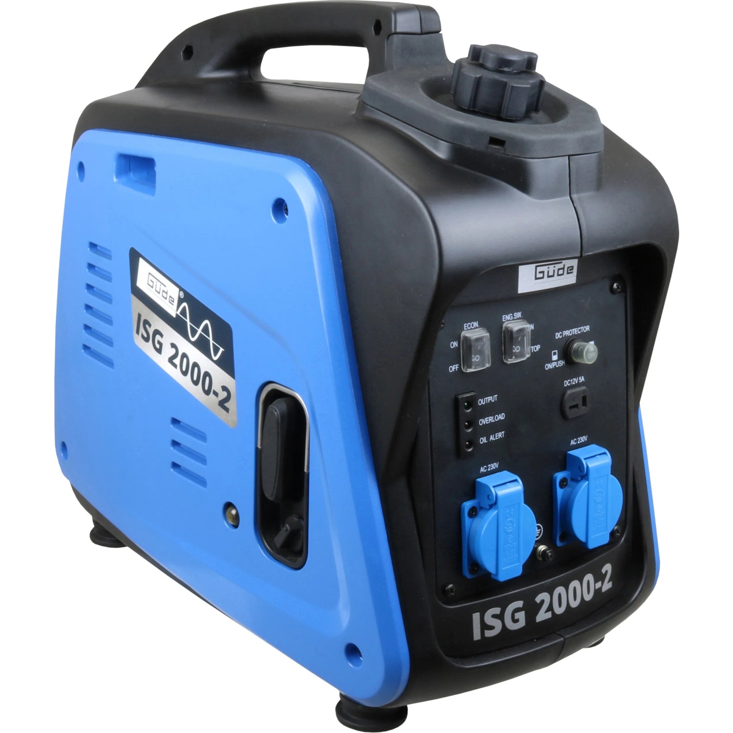 Güde Inverter Stromerzeuger ISG 2000-2, blauer Benzin Generator mit 2 Anschlüssen.