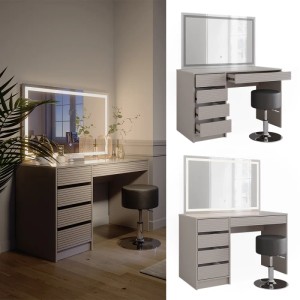 Vicco Schminktisch Sherry Cashmere mit LED-Spiegel und Hocker. Frisiertisch mit Schubladen.