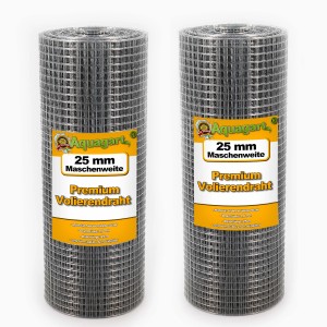 Zwei Rollen Aquagart Volierendraht, 50m x 0,5m, 25mm Maschenweite, verzinkt.