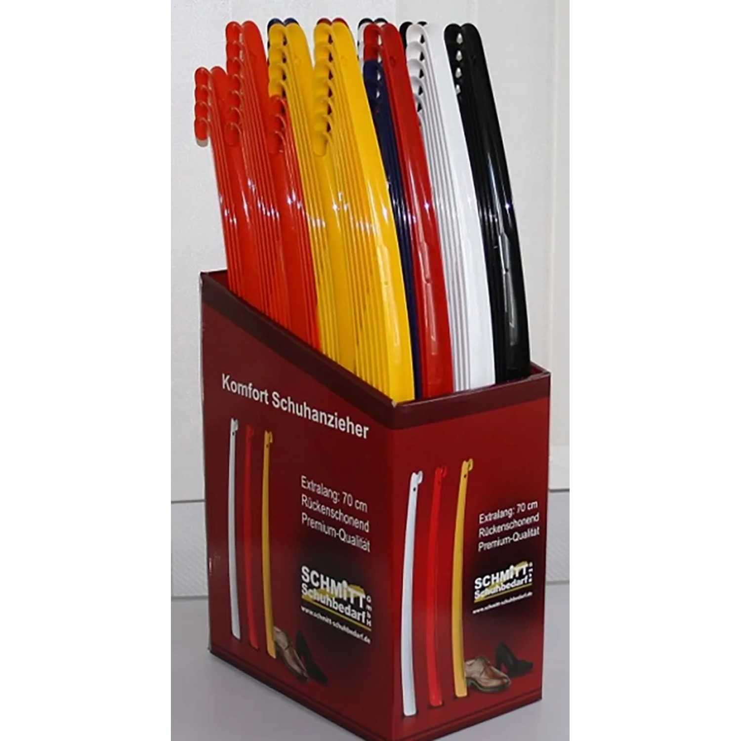 Talux Komfort-Schuhanzieher, 70 cm, verschiedene Farben im Aufsteller.