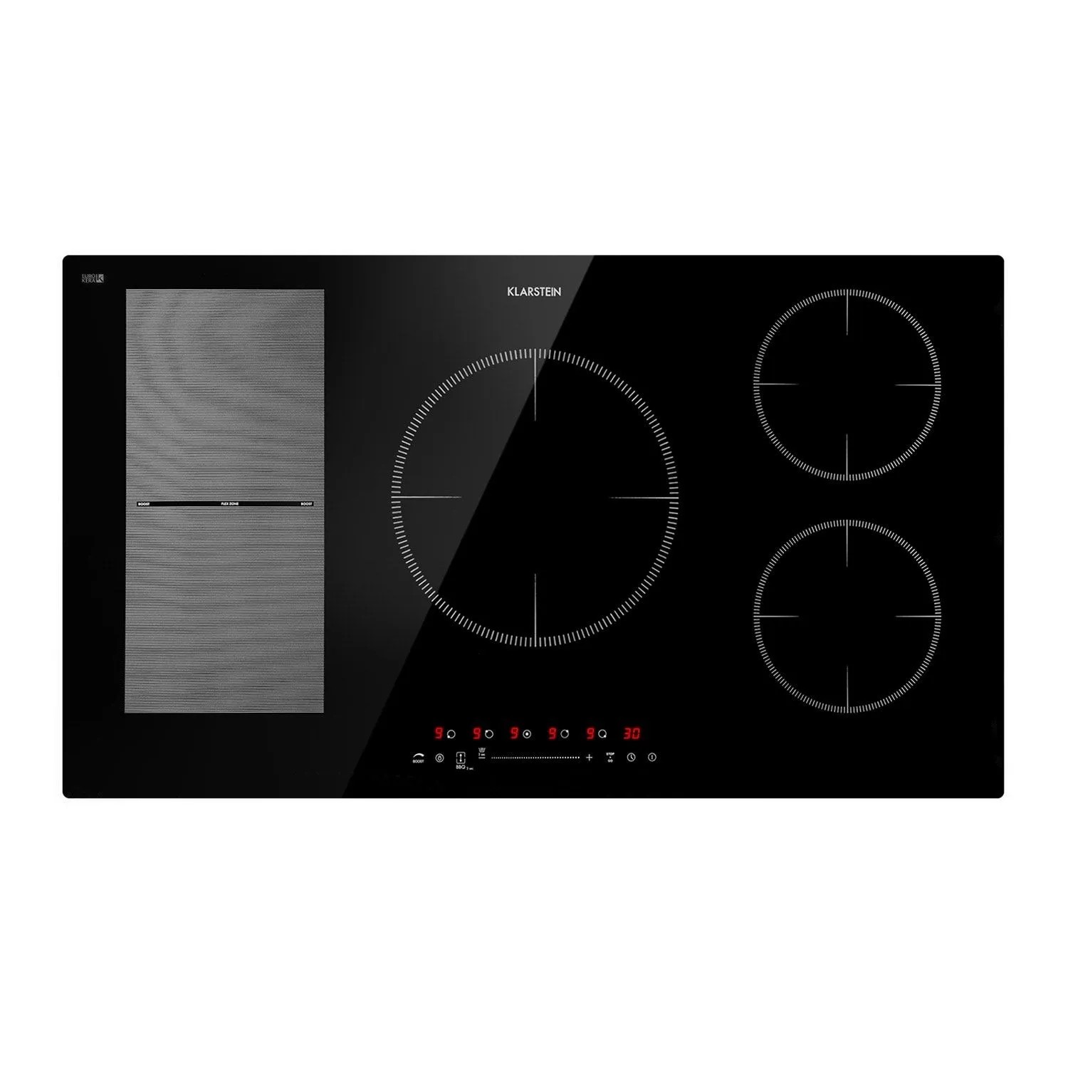 Klarstein Delicatessa 90 Hybrid Einbaukochfeld Induktion 5 Zonen 7400 W Schwarzes Glas