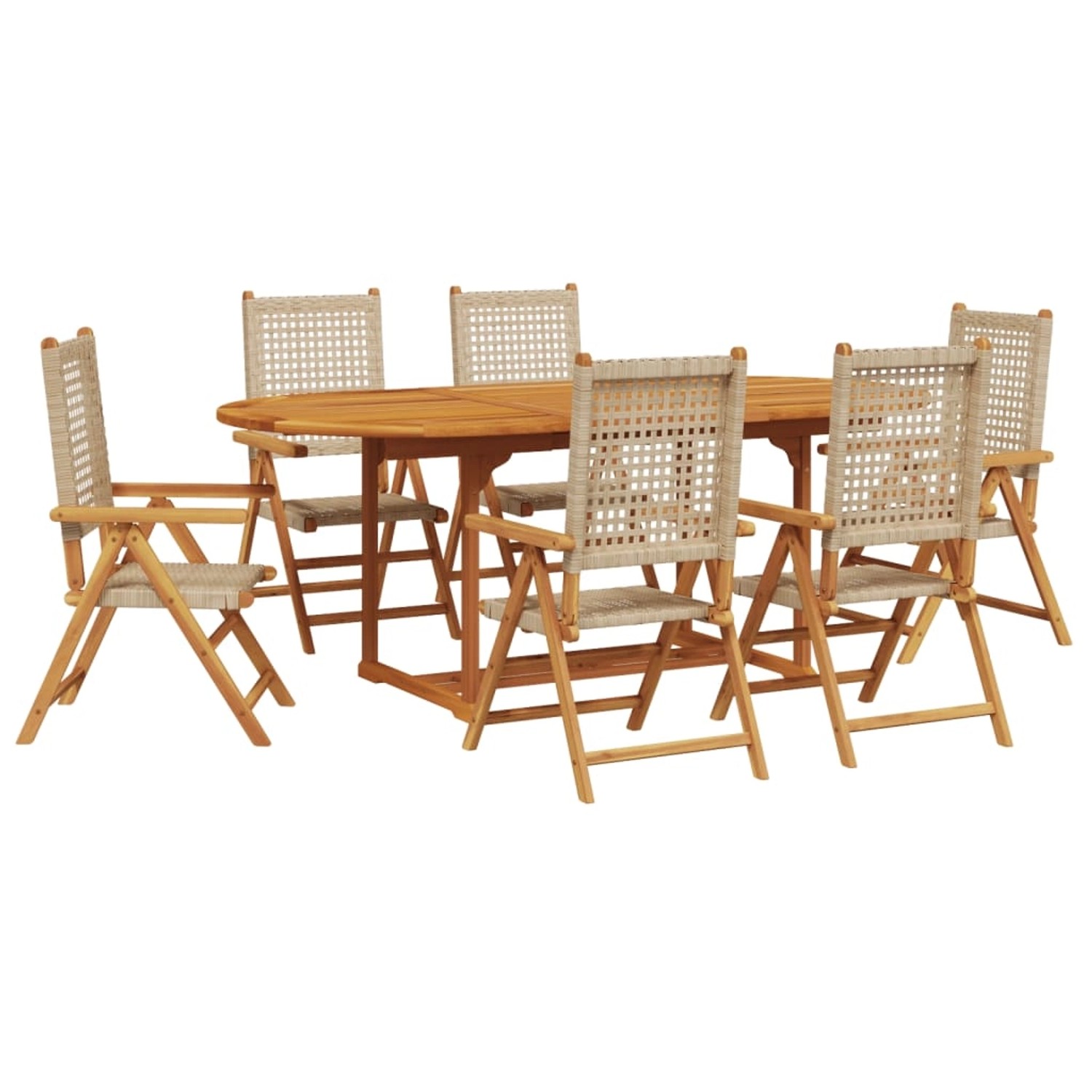 vidaXL 7-tlg Garten-Essgruppe Poly Rattan und Massivholz Beige Modell 2 günstig online kaufen