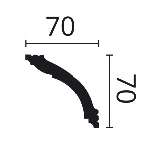 Abbildung einer Schöner Wohnen Deckenleiste Elegant 1 HDPS, 70x70mm, zur Illustration der Abmessungen.