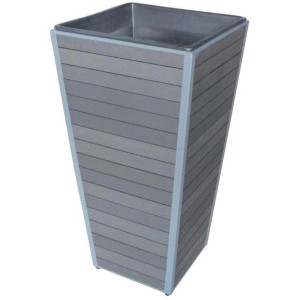 Anthrazitfarbene WPC-Pflanzsäule Monaco, 27x27x44 cm, mit grauen Aluminiumrahmen. Ideal für Innen- und Außenbereich.