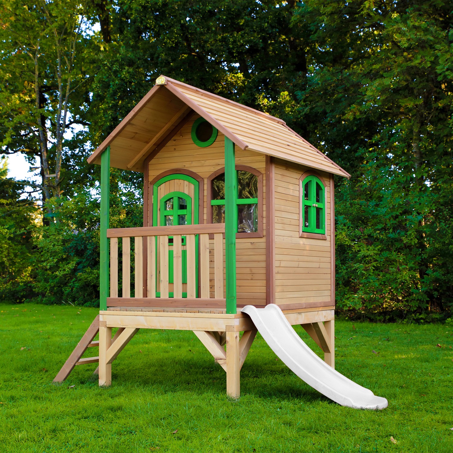 Axi Spielhaus Tom Braun/Grün mit Rutsche Weiß 287 cm x 231 cm x 191 cm
