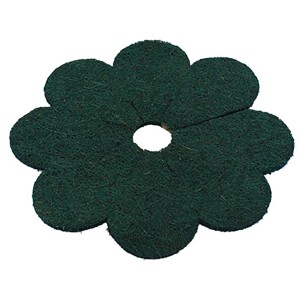 Grüne Mulchscheibe in Blumenform, Ø 37 cm, aus Kokosfaser für Winterschutz und Unkrautunterdrückung.