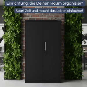 Schwarzer JAN NOWAK Metallschrank MEGAN mit Sockel, ideal als Büroschrank oder Aktenschrank.