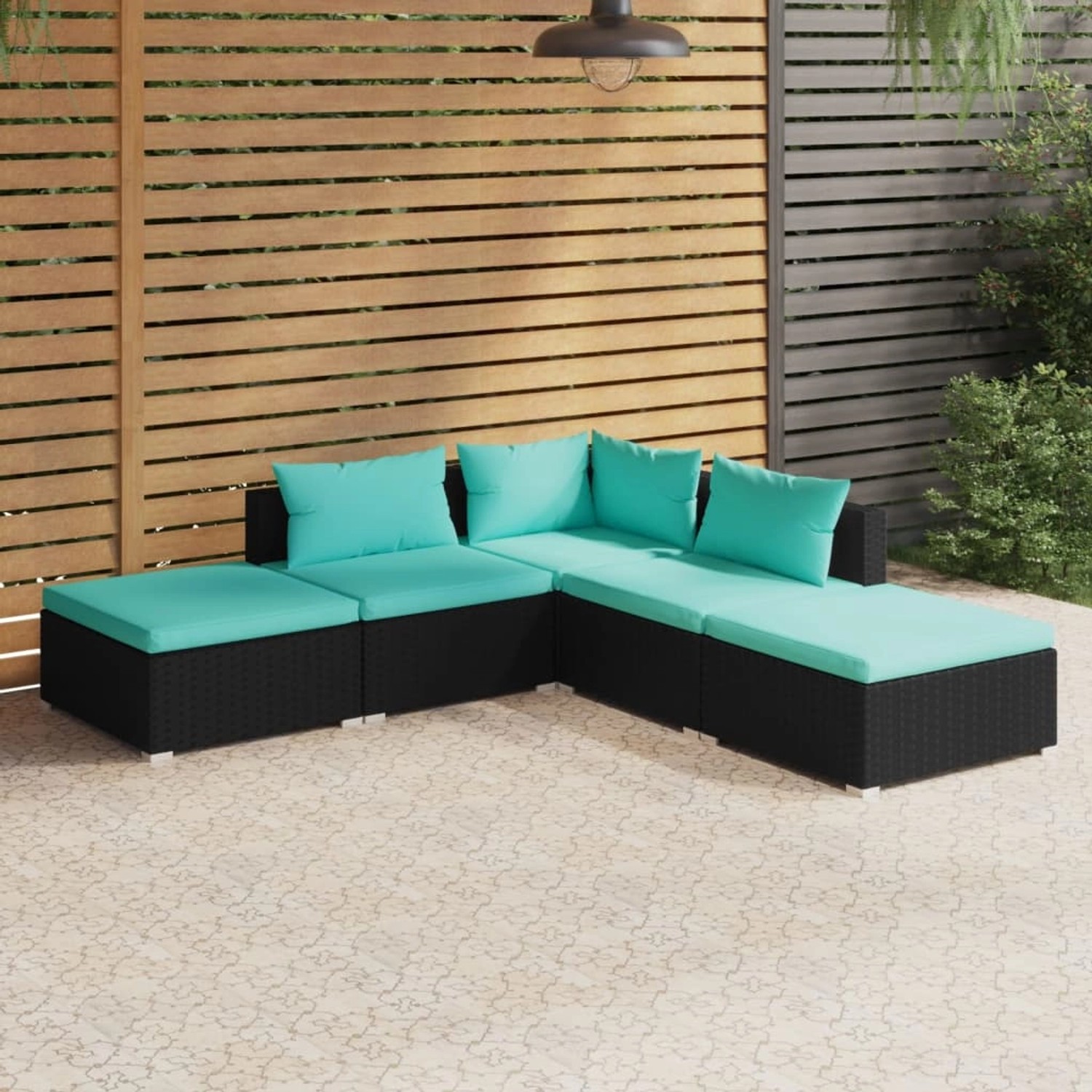 vidaXL 5-tlg Garten-Lounge-Set mit Kissen Poly Rattan Schwarz Modell 23