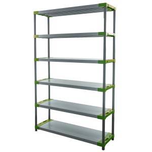 Grau-grünes PROREGAL Kunststoffregal Big Grey Bear mit 6 Böden, 220x150x46 cm.