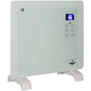 Weißer El Fuego Glaskonvektor 1000 W mit LCD-Anzeige und Touch-Bedienfeld.