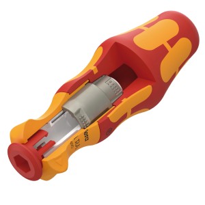 Wera Kraftform Handhalter mit Ratsche, 9 mm, rot-gelb. Schraubendreher für schnelles Schrauben.