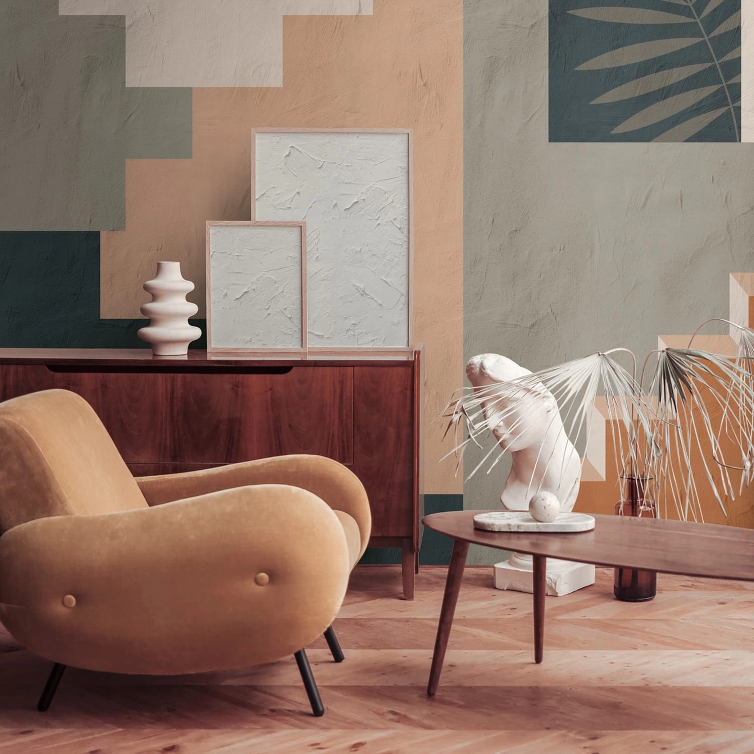 PROFHOME 398951-GU Fototapete Architektur Grün Blau Orange Beige 3,71 m x 2 günstig online kaufen