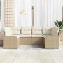 Beiges 6-tlg. vidaXL Garten-Sofa-Set aus Poly Rattan mit Kissen.