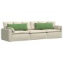 Zwei hellgrüne Sofakissen aus Cordstoff auf einem beigen Sofa. Rechteckige Kissen 120x40 cm für Wohnzimmer.