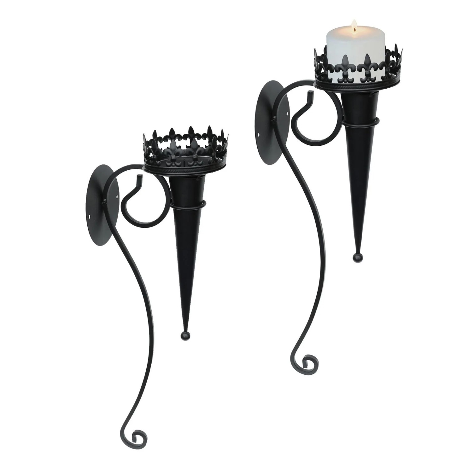Lex 2er Set Wandkerzenhalter aus Metall Wanddeko Kerzenhalter Wandlicht Schwarz