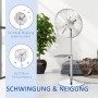 Silberner HOMCOM Standventilator aus Stahl, höhenverstellbar und oszillierend.