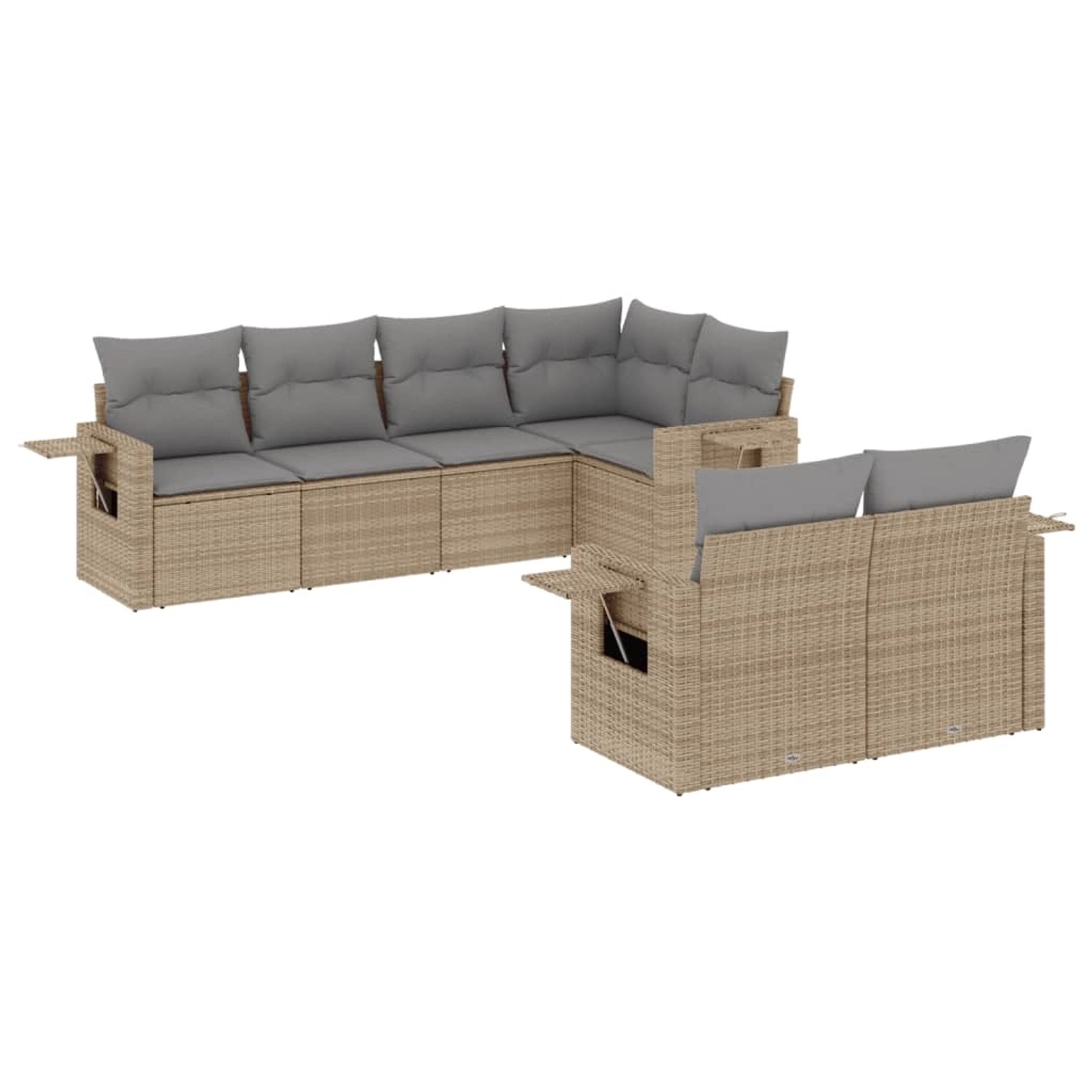 vidaXL 7-Tlg Garten-Sofagarnitur mit Kissen Beige Poly Rattan 3252746 günstig online kaufen