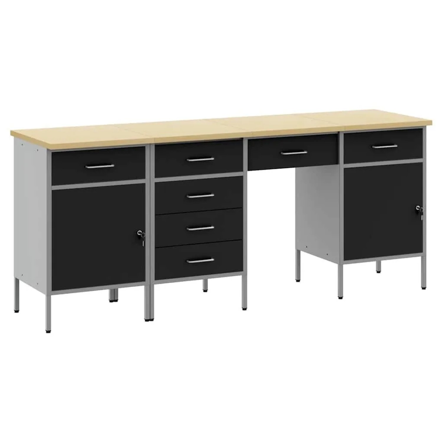 vidaXL Werkbank mit Schubladen 4-Tlg Schwarz 200 x 55 x 85 cm 3321382