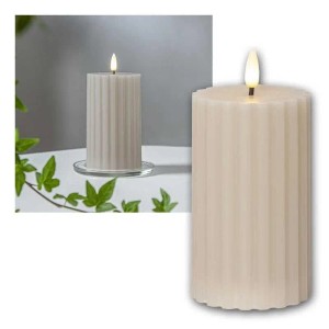 Star Trading LED Stumpenkerze STRIPE Beige 3D Flamme & Timer