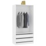 Weißer Kleiderschrank (100x50x200 cm) mit Schubladen und Kleiderstange.