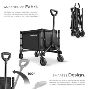 Tectake Bollerwagen Smartrider, faltbar, mit Kunststoffrädern, schwarz. Ideal für Camping & Freizeit.