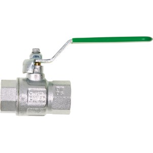 Trinkwasserkugelhahn mit 2x IG 18,6mm (1/2), DVGW-zertifiziert, mit grünem Griff.