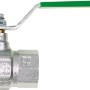 Trinkwasserkugelhahn mit 2x IG 18,6mm (1/2), DVGW-zertifiziert, mit grünem Griff.