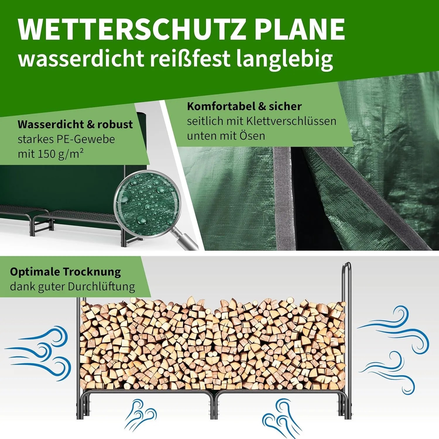 TTL GARDEN Kaminholzregal M mit Schutzplane, Stahlrahmen, wetterfest, für Kaminholz Zubehör.