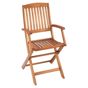 Klappbarer Gartenstuhl Greenville mit Armlehnen aus FSC®-zertifiziertem Eukalyptusholz.