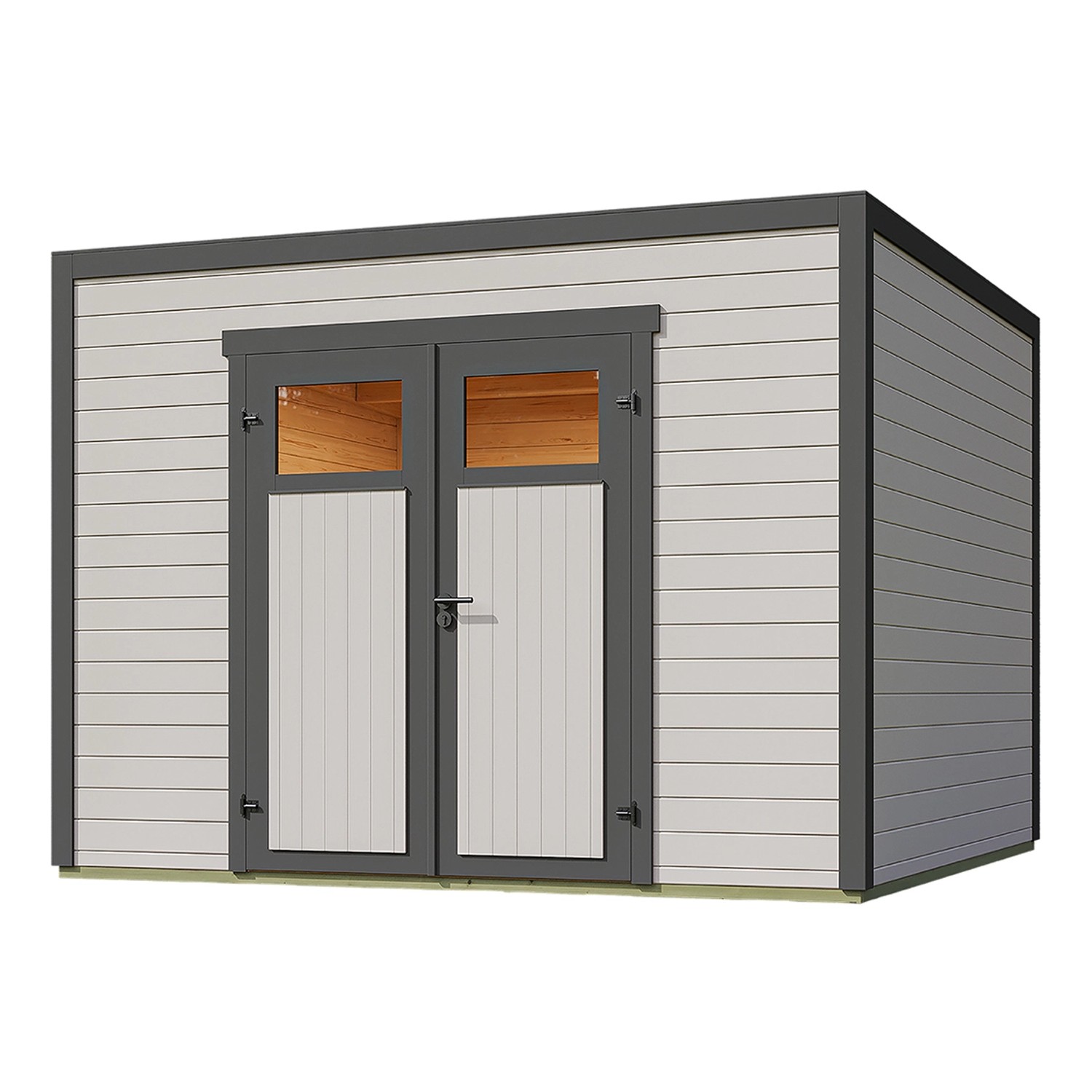 Weka Gartenhaus Batu 3 Flachdach Doppeltür Light Grey 300 cm x 300 cm