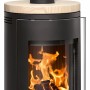 Justus Kaminofen Faro 2.0, Stahl schwarz mit Sandstein beige, 6 kW, Energieeffizienzklasse A+.