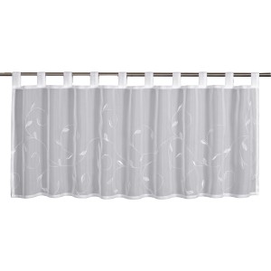 Weiße Sehlbach Bistrogardine mit Lianenstickerei, 135x45 cm, für Caféhaus-Atmosphäre.