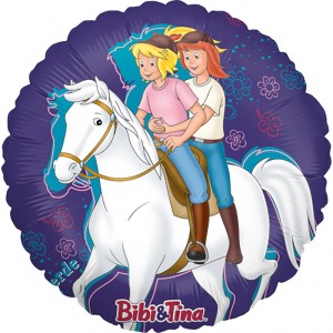 Mehrfarbiger Bibi & Tina Folienballon (Ø 42cm) mit Bibi und Tina auf Amadeus.