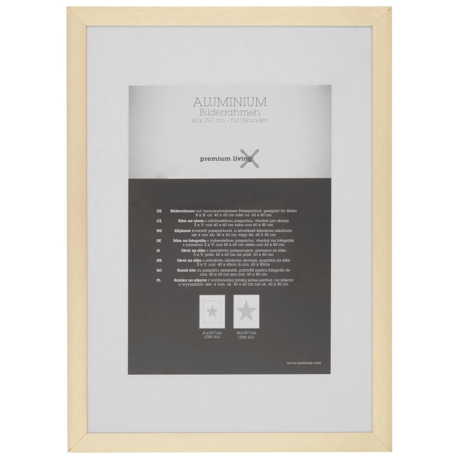 Premium Living Bilderrahmen Aluminium Gold-/Messing ca. 42x29,7cm
