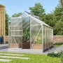 Vitavia Gewächshaus Venus 6200, Alu blank, 6,2 m², mit geöffneter Tür im Garten.