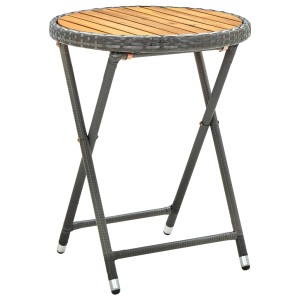 Grauer vidaXL Beistelltisch aus Rattan und Akazie, klappbar für Garten und Terrasse.