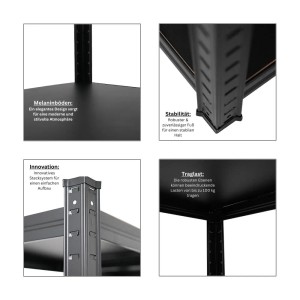 Detailansicht PROREGAL Schwerlastregal Ragnar, mattschwarz, Stecksystem, hohe Traglast, Regale & Regalböden.