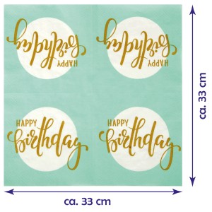 Bestlivings Servietten Happy Birthday, 3-lagig, 33x33cm, 40er Pack. Ideal für Geburtstagsfeiern.
