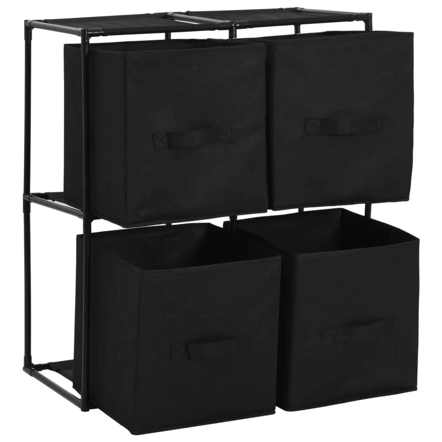 Schwarzer vidaXL Lagerschrank mit 4 Stoffkörben, ideal für Büro und Zuhause.