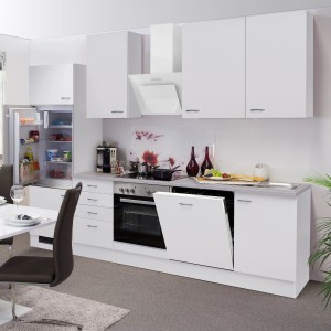 Weiße Flex-Well Classic Küchenzeile Wito 280 cm mit E-Geräten und Spüle.