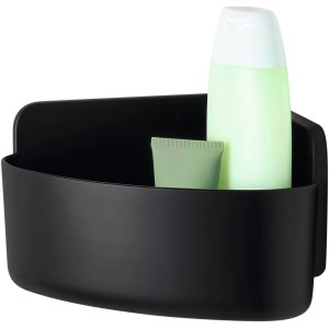 Schwarzer Tesa Lavaa Eckduschkorb Small mit Duschgel und Tube. Badaccessoire zur Wandmontage.