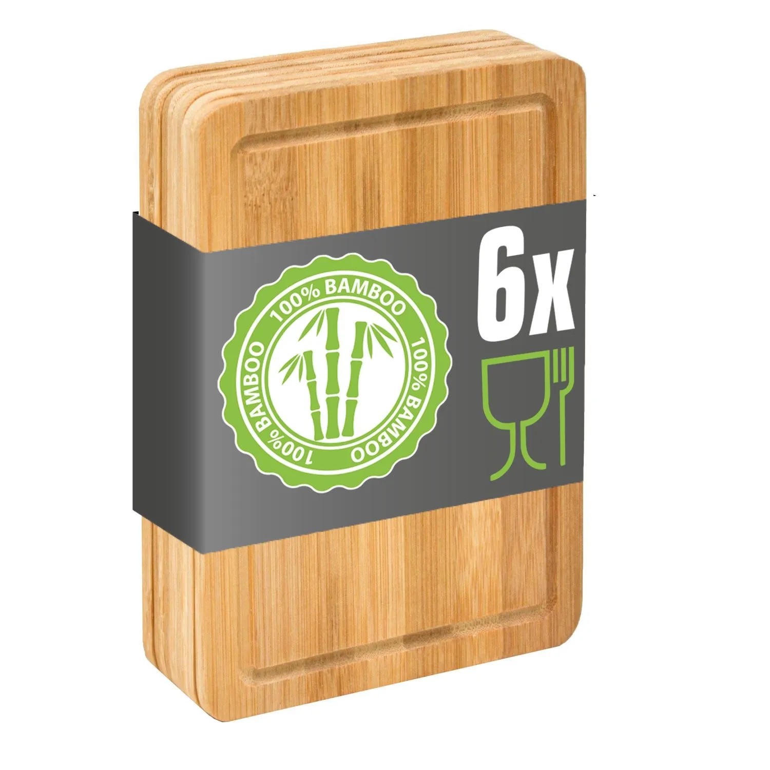 DuneDesign 6er Set Frühstücksbrettchen 22 x 15 cm aus Bambus Rund