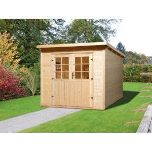 Weka Gartenhaus Taro C Natur, 295x300 cm, mit Holzboden. Gartenhaus aus unbehandeltem Fichtenholz mit Doppeltür.