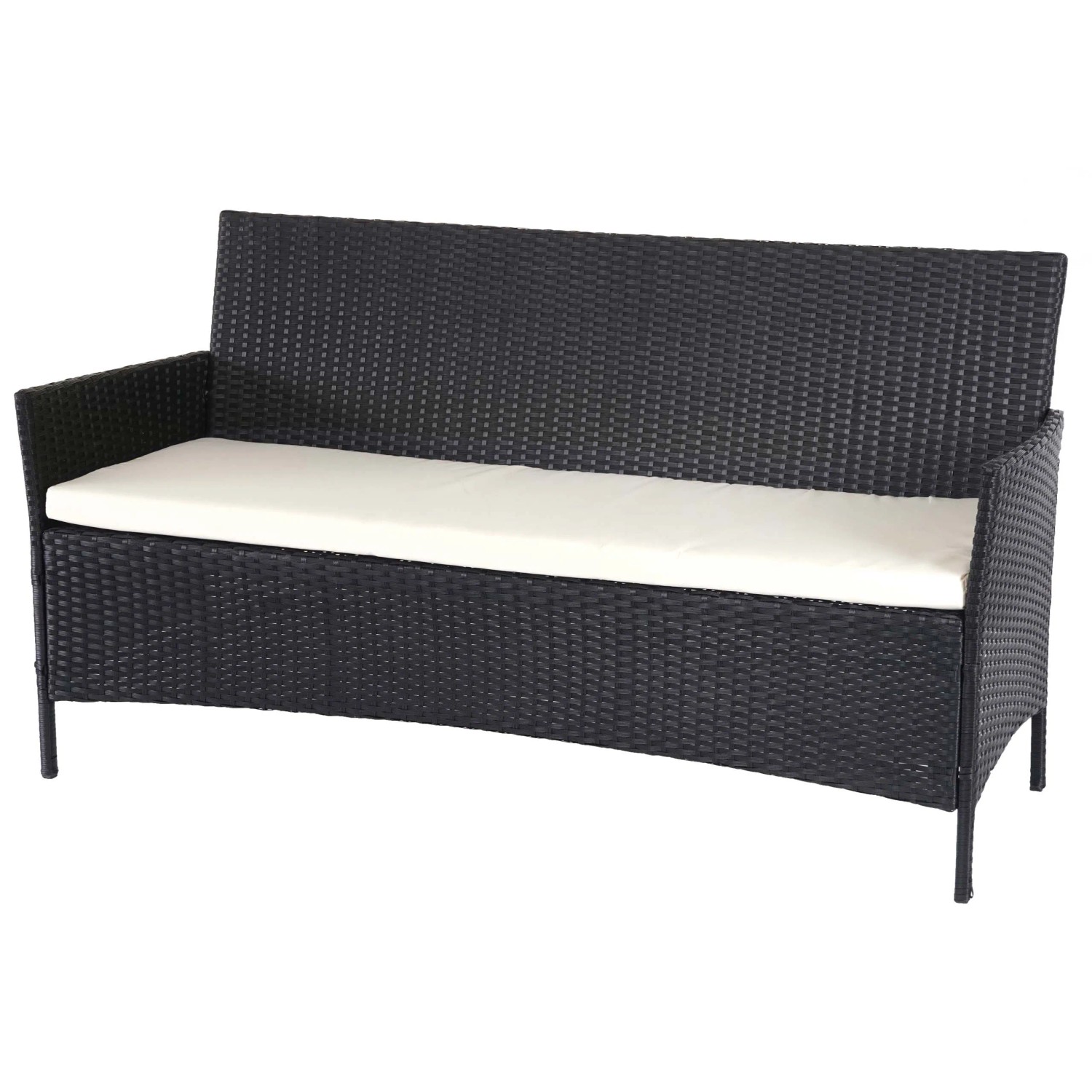 PROREGAL 3-Sitzer Poly-Rattan Gartenbank Halden HxBxT 82x154x60cm Sitzbank Bank Anthrazit Kissen Creme